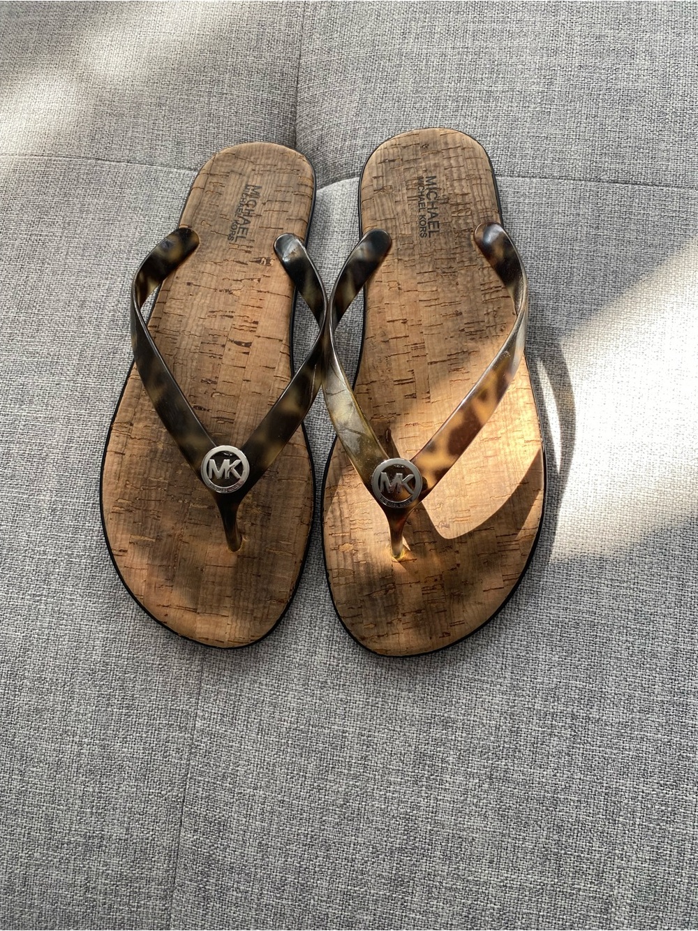 Michael Kors Tortoiseshell-Pattern Cork Footbed Flip Flops